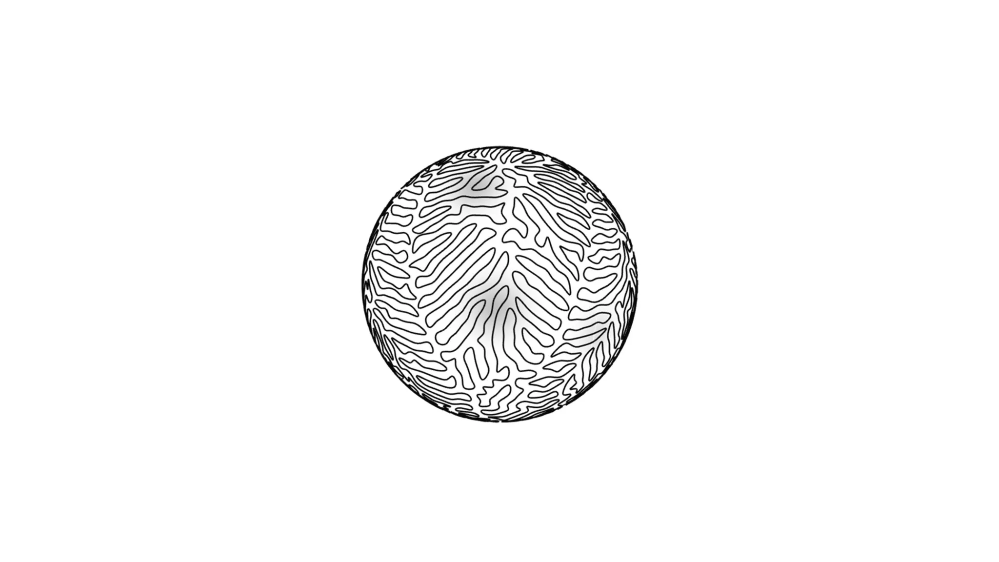 A sphere with a curve growing on its surface using the differential growth pattern.