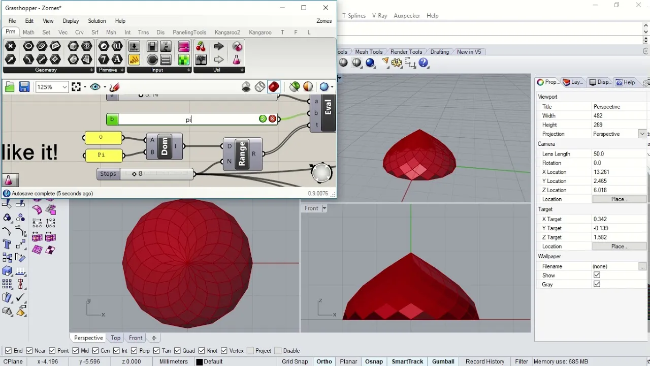 Zome dome in grasshopper - Rhinoceros 3D